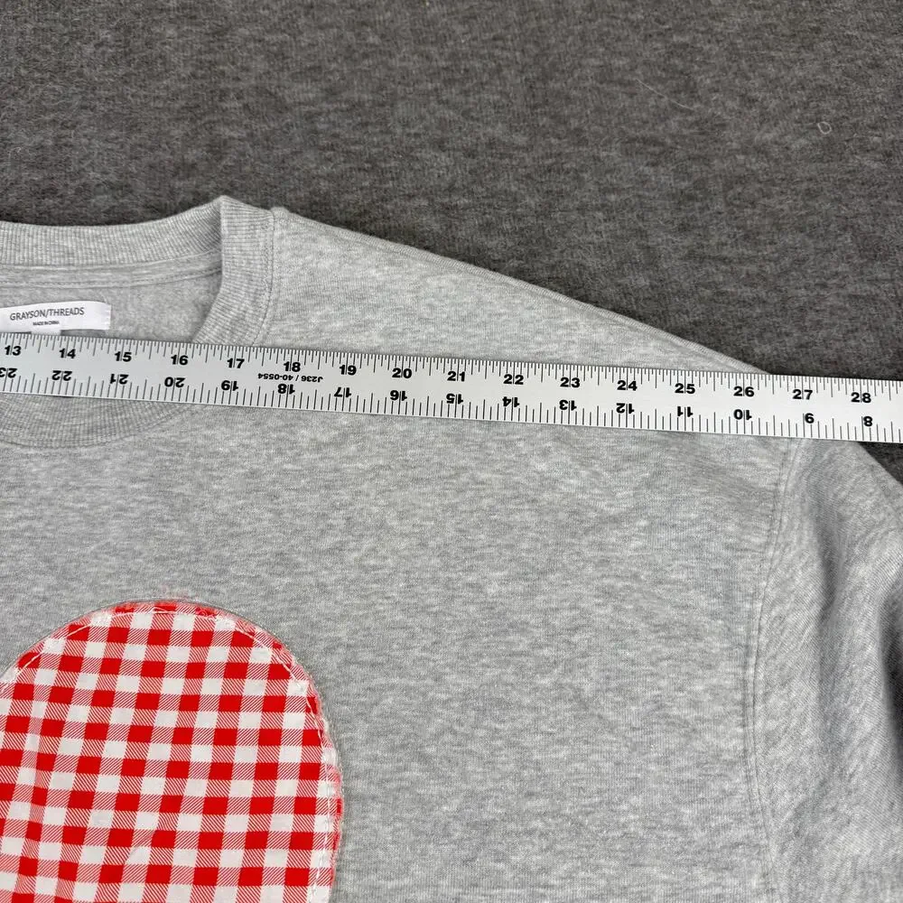 Grayson Threads Womens Gingham Heart Sweater Grey Pullover XL Valentine Holiday - Picture 9 of 11